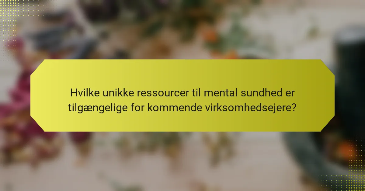 Hvilke unikke ressourcer til mental sundhed er tilgængelige for kommende virksomhedsejere?